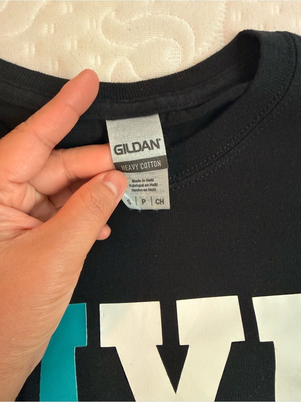 Gildan Black T‑Shirt with White and Teal Graphic - Picture 5 of 5